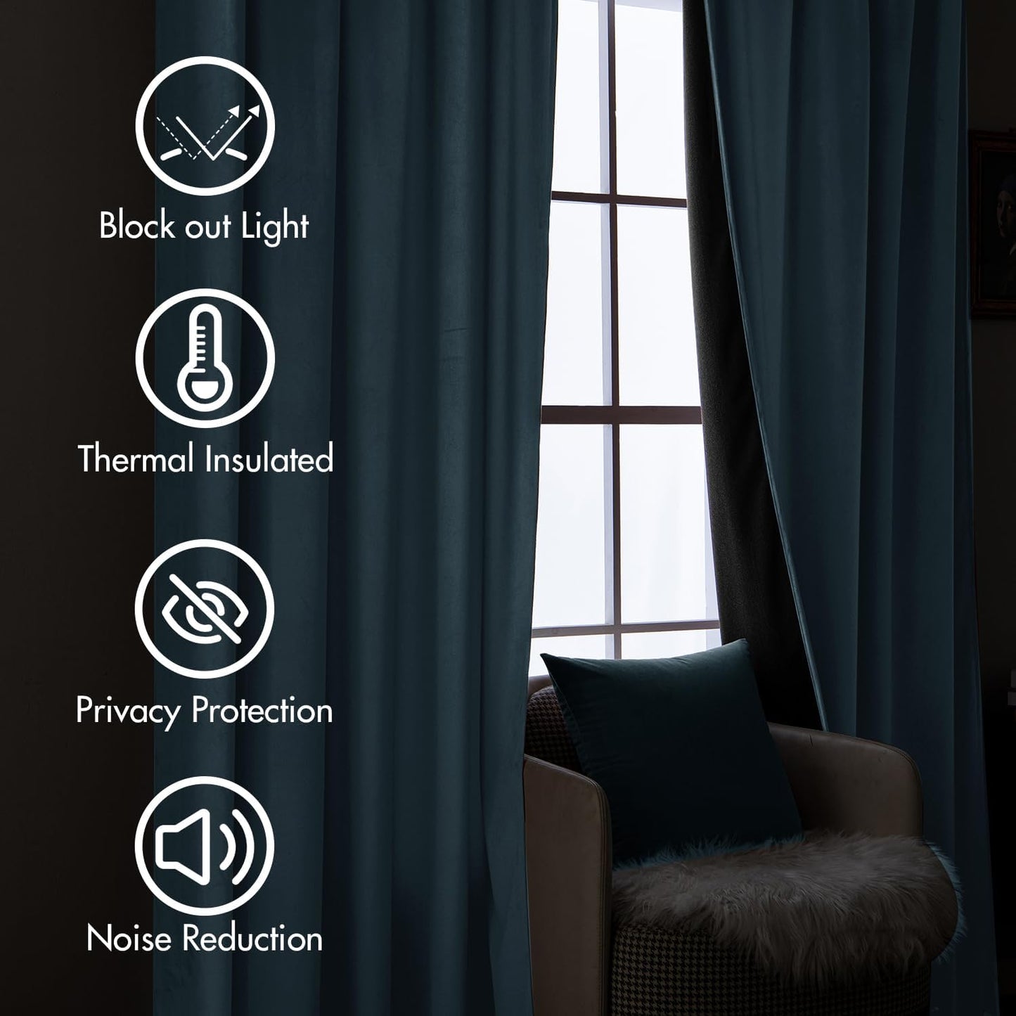 MIULEE Stone Blue Velvet Curtains 108 inches Long 2 Panels - Luxury Pinch Pleated Room Darkening Window Drapes for Bedroom Living Room Thermal Insulated Super Soft, Back Tab Rod Pocket Light Blue
