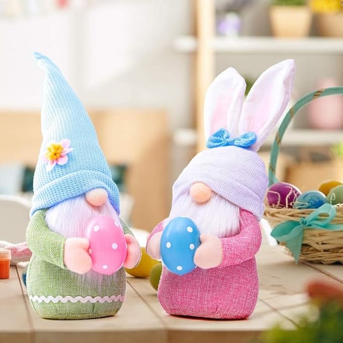 Easter Gnome Plush Elf Decorations, 2 pcs Handmade Gnome Bunny Faceless Doll Easter Ornaments, Spring Home Decor Gifts for Women Men
