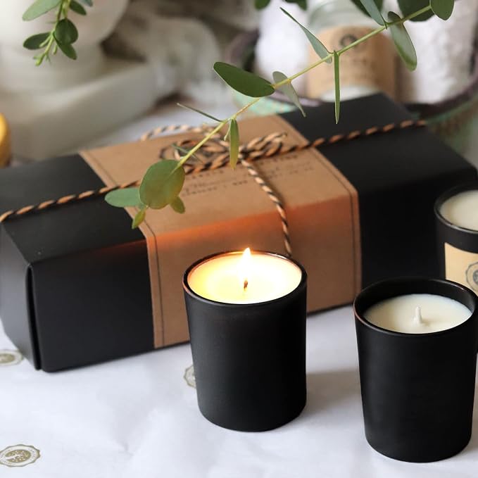 SHOWIN Thick Candle Jars for Making Candles 12 Pcs, 7 OZ Empty Jars with Wood Lids for Candle Making, Sample Container, Matte Black