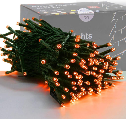 HOME LIGHTING 66FT 200 LED Halloween String Lights, Plug in Green Wire String Light, 8 Lighting Modes Waterproof Fairy Mini Lights for Indoor Outdoor Christmas Wedding Party Decorations (Orange)