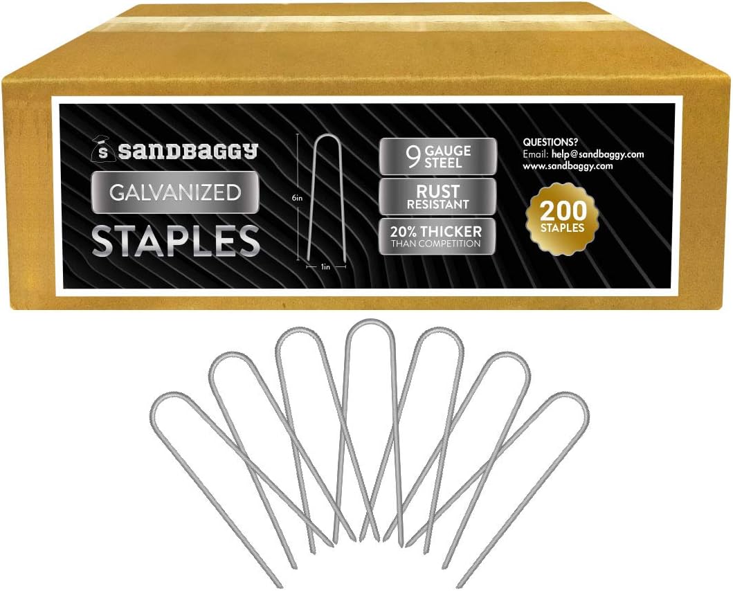 Sandbaggy Galvanized 6-Inch Landscape Staples ~ 9 Gauge Steel - Fabric Pins, Garden Earth Stakes, Ground Cover, Fence Anchors, Lawn Nails ~ Trusted by Organic Farmers Across The USA (200 Staples)