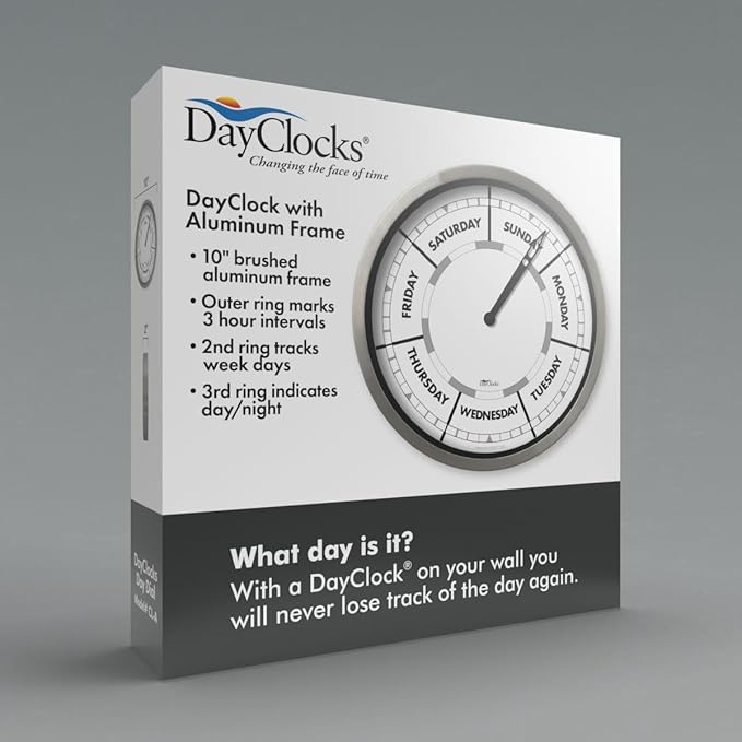 Classic Day of The Week Wall Clock - 10" Aluminum Frame, Ideal Retirement Gift for Men and Women, Day Clock for Seniors and Retirees