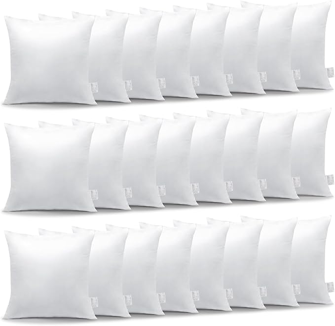 OTOSTAR Pack of 24 Throw Pillow Inserts, 18 x 18 Square Cushion Inner Soft Fluffy Plump Stuffer Cushion Pads White Decorative Pillow Inserts