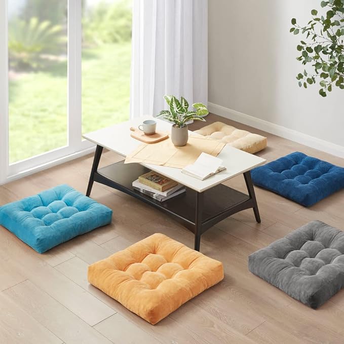Degrees of Comfort Meditation Floor Pillow, Square Large Pillows Seating for Adults, Tufted Corduroy Thick Cushion for Living Room Tatami, Turquoise, 22x22 Inch