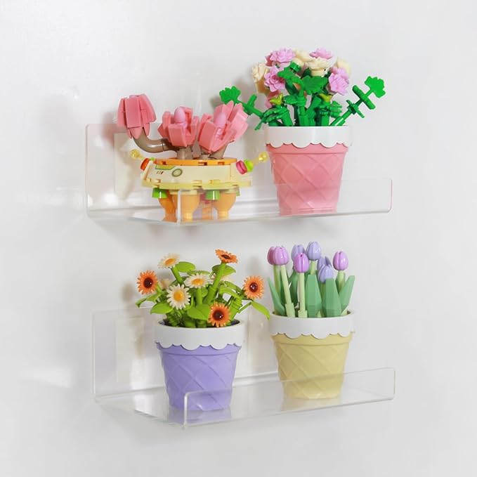 TONICE 4 Pack Acrylic Shelves for Wall 6in Floating Shelf Wall Mounted Set for Room, Bedroom, Bathroom, Kitchen, Living Room, Office Book Shelf Storage Decor
