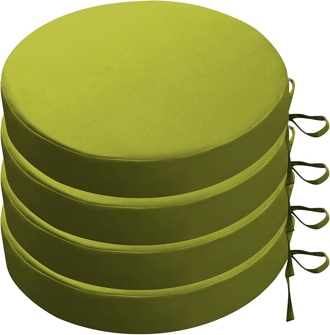 SK Studio Round Outdoor Chair Cushions for Patio Furniture, Set of 4 Waterproof Patio Chair Cushion with Adjustable Ties for Garden Sofa Couch, Light Green, 20"x20"x2"