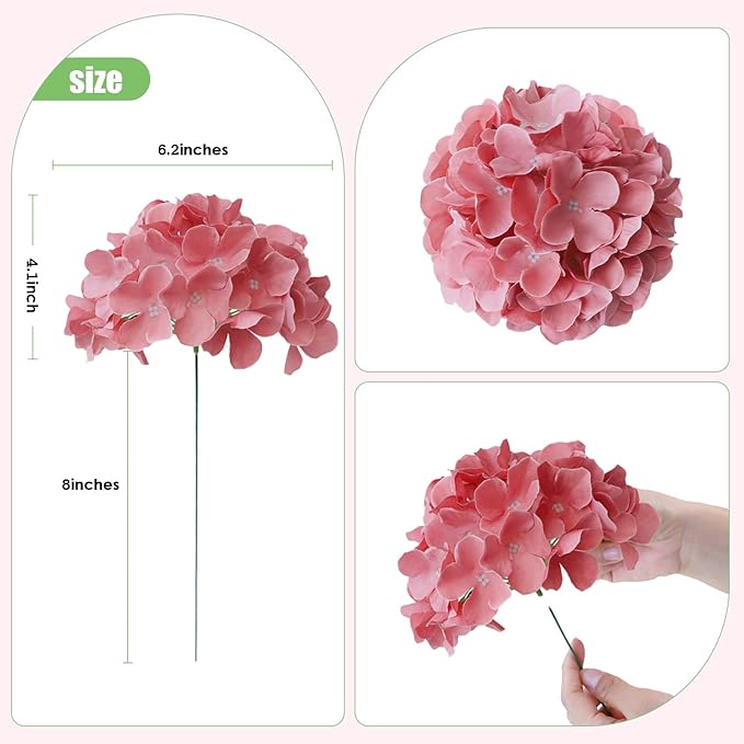 AVIVIHO 65pcs Fake Flowers Dusty Rose Hydrangea Artificial Flowers Bulk (Not Squished, No Steaming Need) Silk Flowers with Stems for Wedding Decor,Home,Baby Shower,Table Centerpieces Decoration
