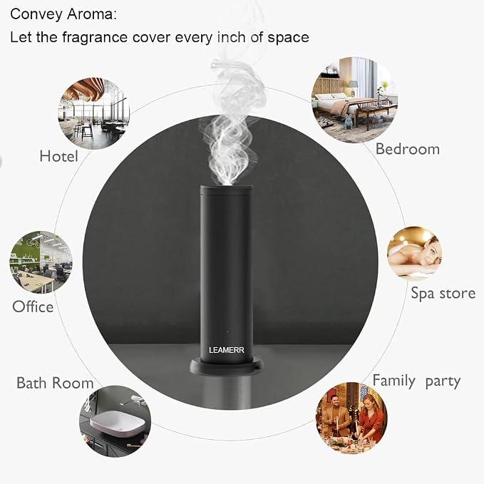 Smart Aroma Diffuser with Bluetooth & WiFi,Coverage: 1399 sq ft,Air Purifier for Home Hotel Store, APP Control Waterless Essential Oil Diffuser, Black