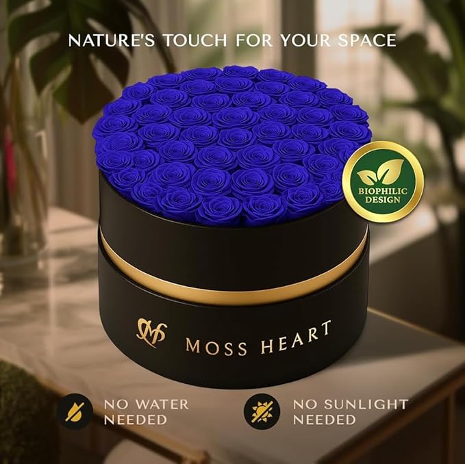 50 Petite Preserved Roses, Designer Round Box, Real Forever Roses Last 1+ Year, Premium Gift for Women, Wife, Girlfriend, Mother’s Day, Birthday, Anniversary, Valentine’s Day