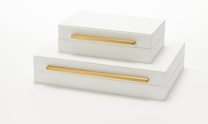 Kingflux White Set of 2pcs Decorative Boxes, Home Storage Boxes Jewelry Organizer, Shelf Orgnizer Box Woment&Men's Accessory Organizer (White)