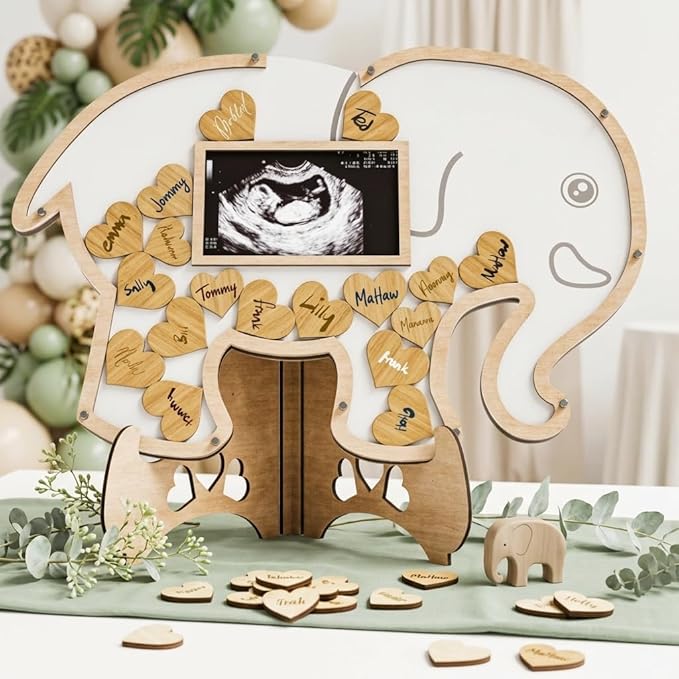 Elephant Baby Shower Guest Book Keepsake - Jungle Decorations Centerpiece - Gender Neutral Boy or Girl - Sonogram Ultrasound Frame Keepsake- Nursery Decor Photo Frame - Safari Shower Sign In Guestbook