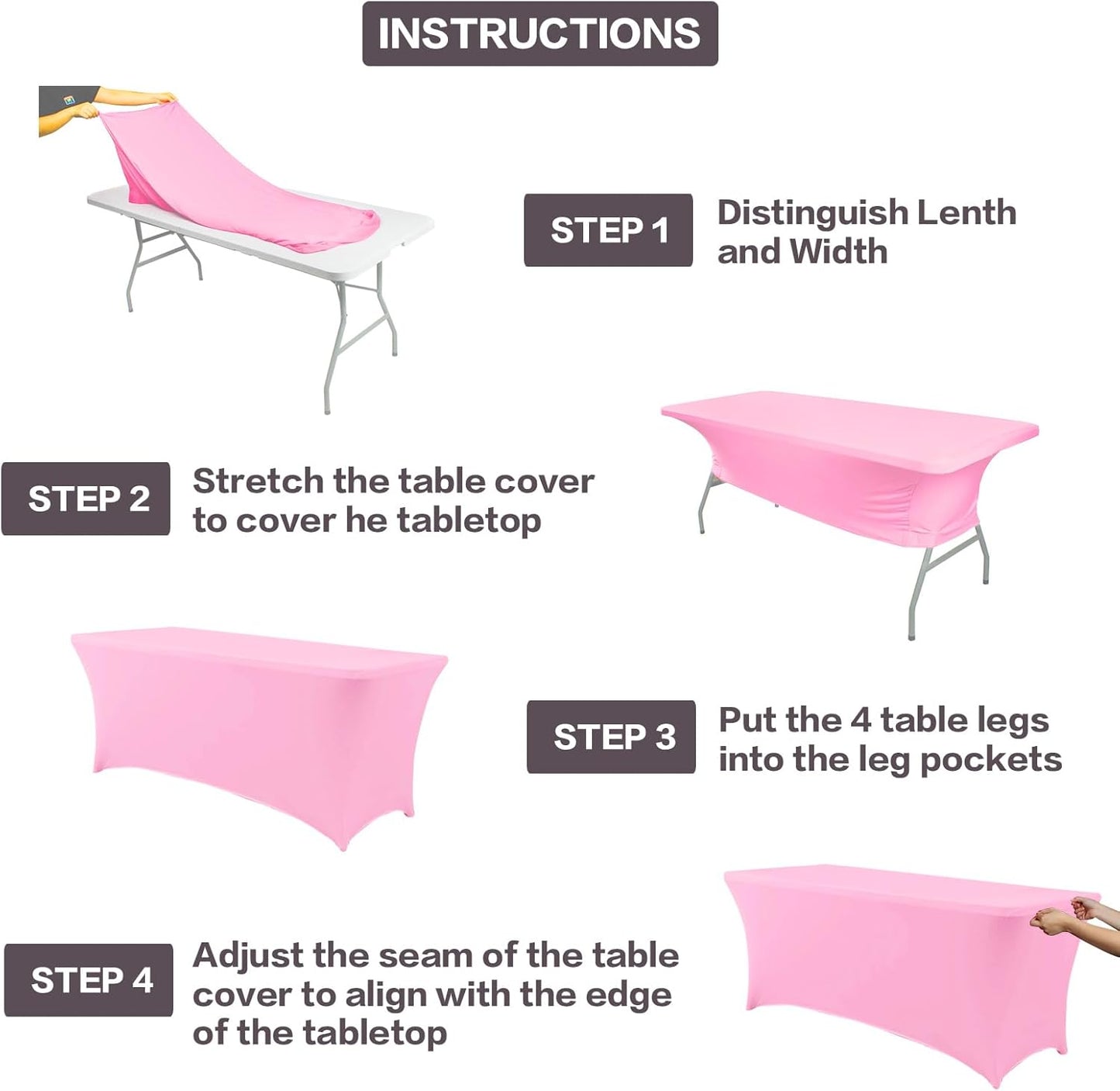 IVAPUPU 2 Pack 8FT Table Cloth for Rectangular Fitted Events Stretch Pink Table Covers Washable Cover Spandex Tablecloth Protector for Party, Wedding, Cocktail, Banquet, Festival