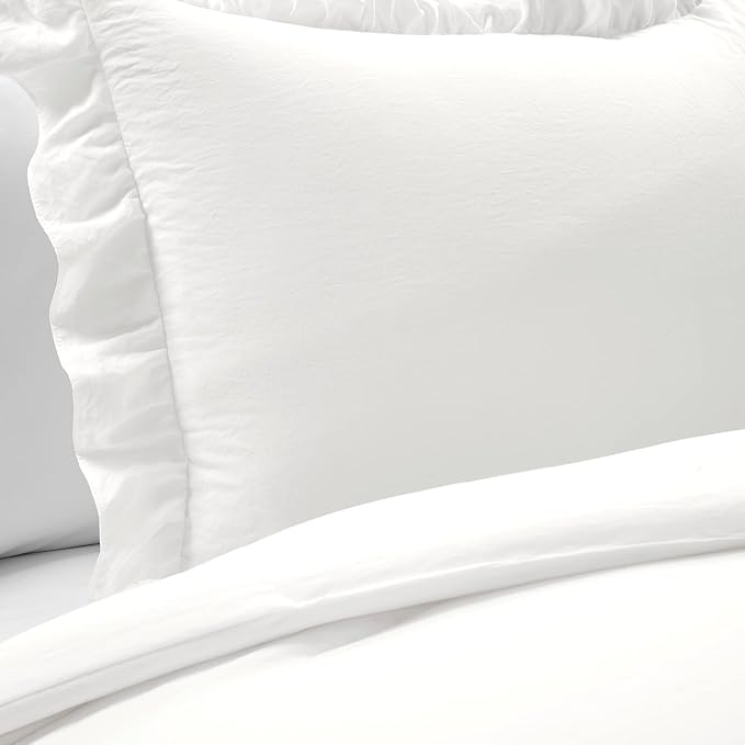 Lush Decor Reyna Ruffle Comforter Set - 2 Piece Twin Size Ruffle Comforter Set - Elegance for Dorm Room - Twin XL, Pure White
