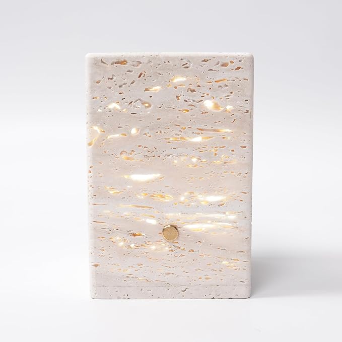 Sissi & yaya Marble Mood Light, Three Color Dimmable LED Accent Light, Natural Quality Travertine, Nightstand and Home Decor, Holiday Gift, Special Occasion. (Square Lamp - Large)