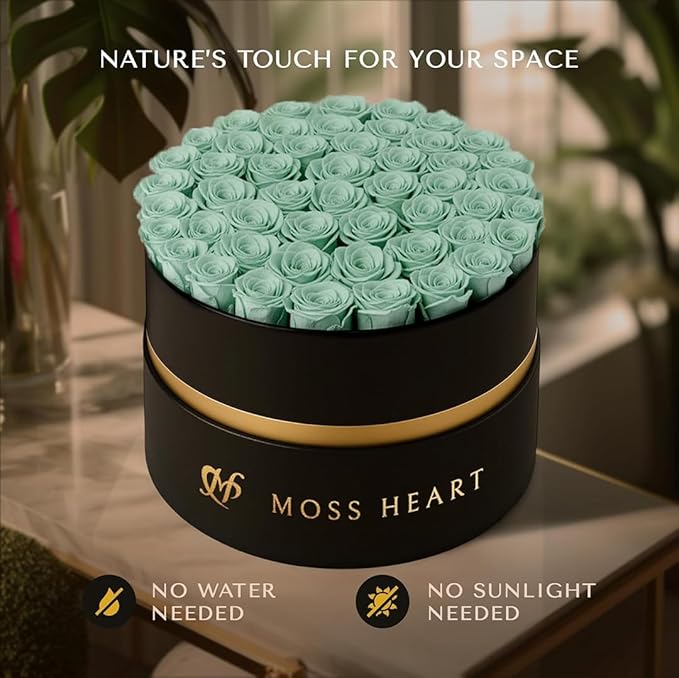50 Petite Preserved Roses, Designer Round Box, Real Forever Roses Last 1+ Year, Premium Gift for Women, Wife, Girlfriend, Mother’s Day, Birthday, Anniversary, Valentine’s Day