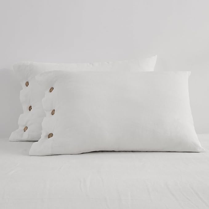 ATLINIA Linen Pillow Cases Standard Size - 20"x 26" Pillowcase Set of 2, Button Closure Cooling Breathable Pillow Cover, Bed Flax Linen Cotton Blend Farmhouse Netural Pillow Sham Cream Color