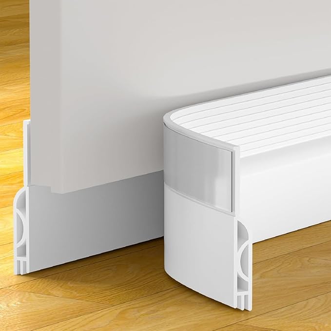 6Pack Door Draft Stopper, White Door Sweep for Bottom of Door, Weather Stripping Door Seal Gap Filler Bottom Noise Soundproof Cold Air Insulation Save Energy Installs Quickly Easily