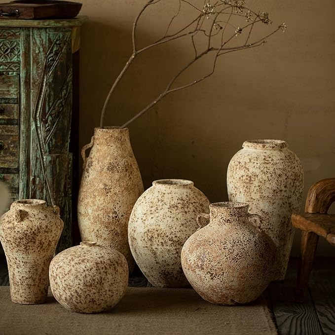 Ceramic Rustic Farmhouse Vase,Extra Large Terra Cotta Vase, Huge Pottery Decorative Flower Vases for Living Room Entryway Table Centerpiece Decor(19.6'' X 8.7'' x 8.7'')(Bottle)