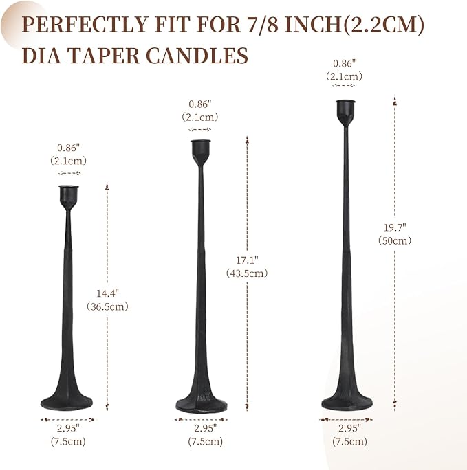 Iron Black Candlestick Holders, Set of 3 Candle Stick Holders,Fits 3/4 inch Thick Candle&Led Candles, Vintage Modern Decorative Centerpiece for Dining Table Centerpiece, Wedding, Party Decor