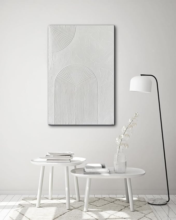 Creespi Hand Painted White Textured Wall Art 24x36 inch,Modern Abstract Oil Painting On Canvas,Minimalist Art Paintings for Wall Decorations