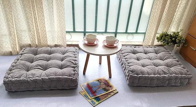 Verpert Floor Pillow 25x25 Inch, Square Meditation Cushion Floor Seating for Adults, Oversized Tufted seat Cushion Reading Nook for Kids, Yoga Meditation Pillow for Sitting on Floor-Gray
