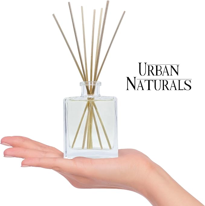 Urban Naturals Lemon Verbena Reed Diffuser Set with Reed Sticks – Tart Citrus with Bergamot & Greens – Sleek Rectangular Refillable Glass Bottle – Made in the USA