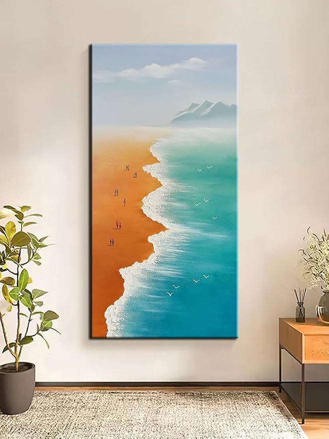 YaSheng Art - 24x48inch landscapes Abstract Art Painting Oil Painting on Canvas Texture Blue Ocean scenery sandbeach Paintings HandMade Canvas Wall Art Paintings Modern Home Decor Art Living room sofa bedroom dining room hanging pictures