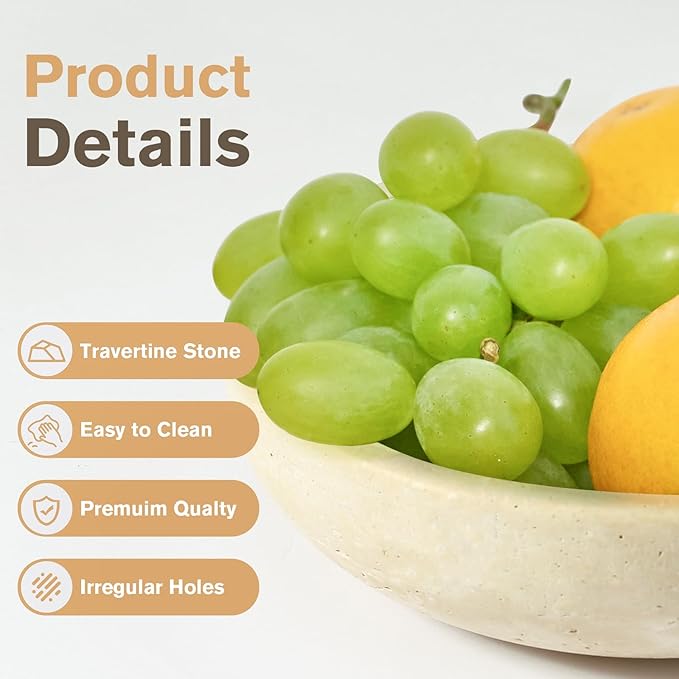 Marble Bowl Decorative, 7.8’’ Entryway Travertine Bowl For Keys Fruit Candy Jewelry, Natural Stone Bowls for Entry Table, Organic Modern Home Decor for Centerpieces, Beige