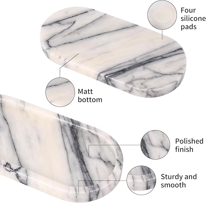 Oval Marble Bathroom Vanity Tray, Natural Luxury Marble Home Kitchen Bathroom Table Tray, Stone Decorative Countertop Tray for Coffee Perfume Jewelry (Lilac, 10" x 5" x 0.6")