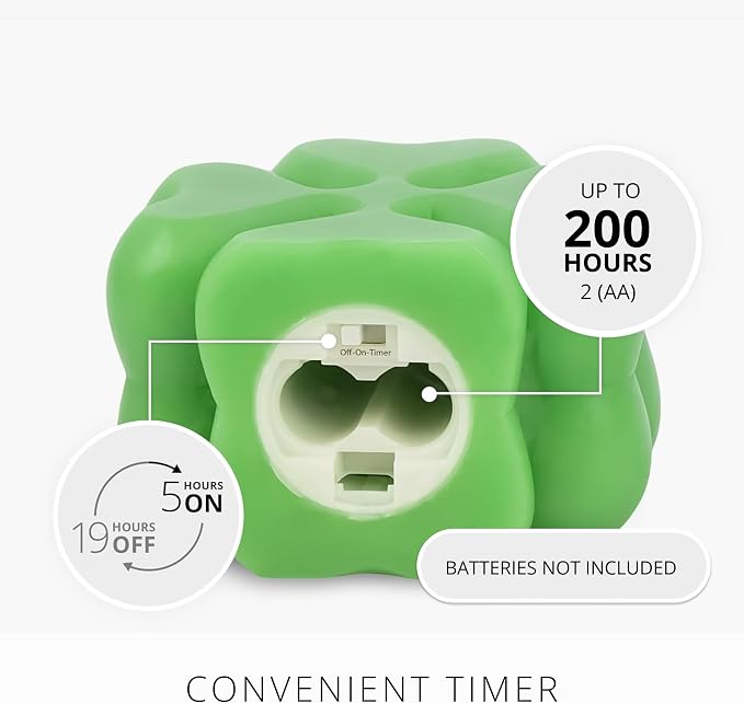 Luminara 4-Leaf Clover Candle - Flickering Real-Flame Technology- Flameless LED- Remote Ready- Classic Green St. Patrick's Day Shamrock- 3.9" x 4.3"