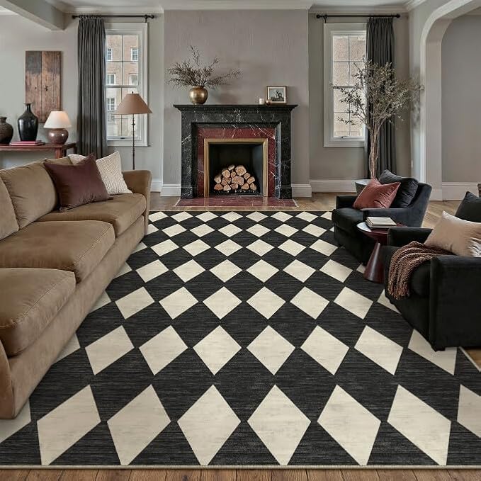 PureCozy Machine Washable 10x12 Area Rugs for Living Room Modern Soft Black and White Checkered Rug Non-Slip Low Pile Accent Indoor Office Carpet for Bedroom Dining Room Nursery Classroom