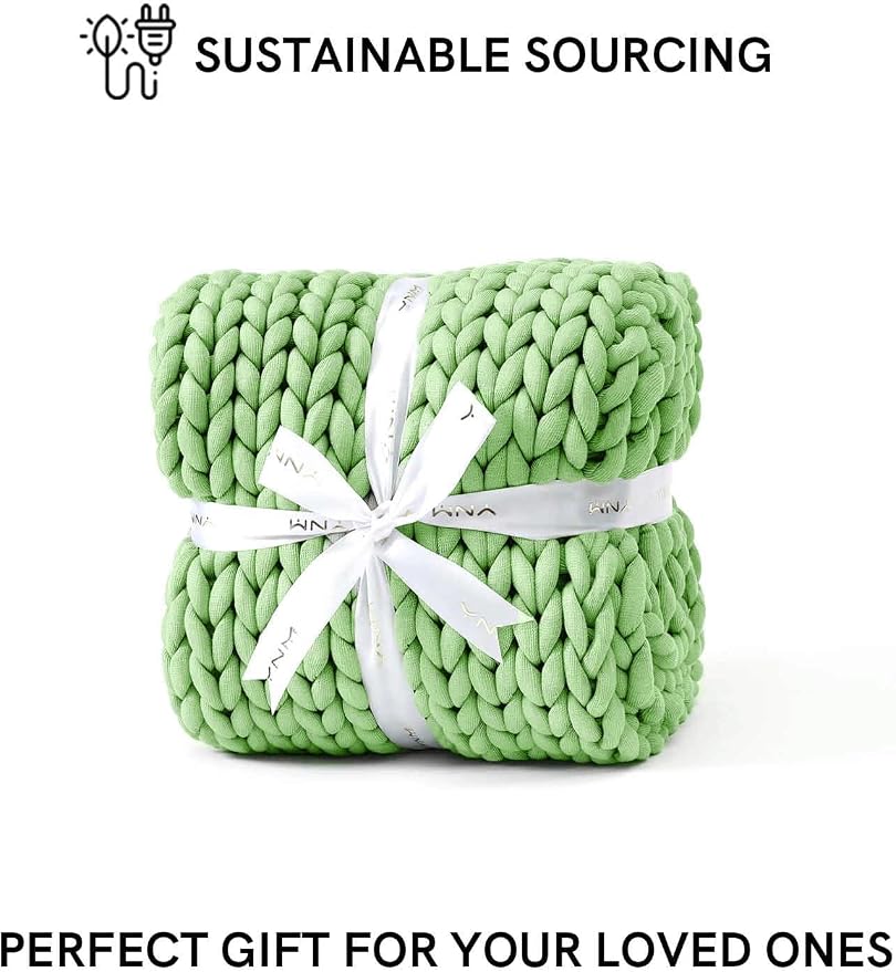 YnM Chunky Throw Blanket, Medium-Weight, Hand Knitted, Skin Friendly, Ventilated and Breathable, Machine Washable, Home Décor Piece for Couch, Sofa and Bed (Avocado Green, 60x80 Inch)