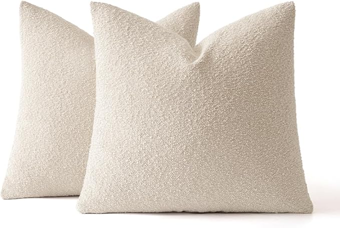 MIULEE 18x18 Inch Decorative Pillow Covers for Couch Bed Set of 2 Textured Boucle Neutral Throw Pillow Covers Natural Beige Ivory Accent Solid Pillowcases Sofa Living Room Home Decor