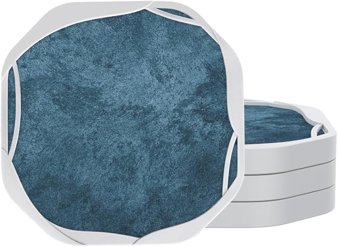 UMIRRO Absorbent Drink Coasters for Tabletop Protection, Blue Coastal Silicone Cup Mats with Felt Inserts, Cool Large Modern Coasters Prevent Home Office, Kitchen Or Outdoor Patio Tables from Damage