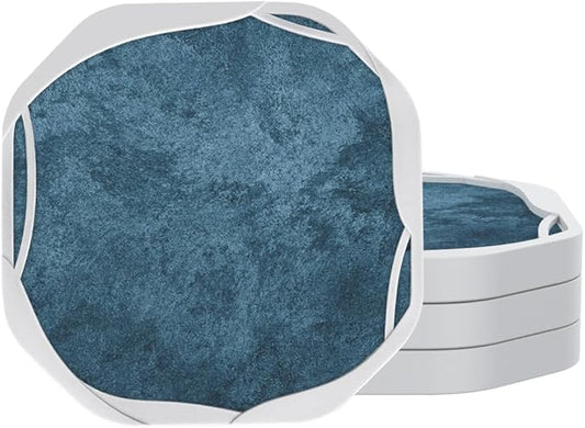 UMIRRO Absorbent Drink Coasters for Tabletop Protection, Blue Coastal Silicone Cup Mats with Felt Inserts, Cool Large Modern Coasters Prevent Home Office, Kitchen Or Outdoor Patio Tables from Damage