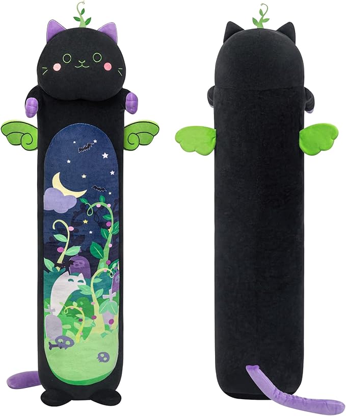 Mewaii Long Cat Plush 5 Sizes, 120% Extra Filling Giant Plushness Kids Body Pillow, Kawaii Cute Black Cat Stuffed Animals Plushies, Big Long Body Pillow Black Cat Plush Gift for Girls 44”