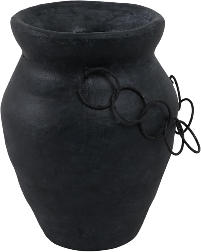 10x8 Rustic Terracotta Vase with Chain, Black