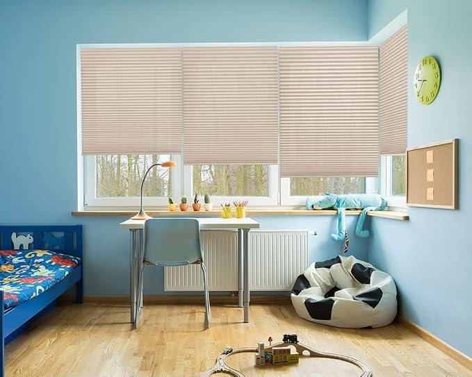 Redi Shade No Tools Easy Lift Trim-at-Home Cordless Pleated Light Filtering Fabric Shade Natural, 60" W x 64" L, (Fits windows 43"- 60")