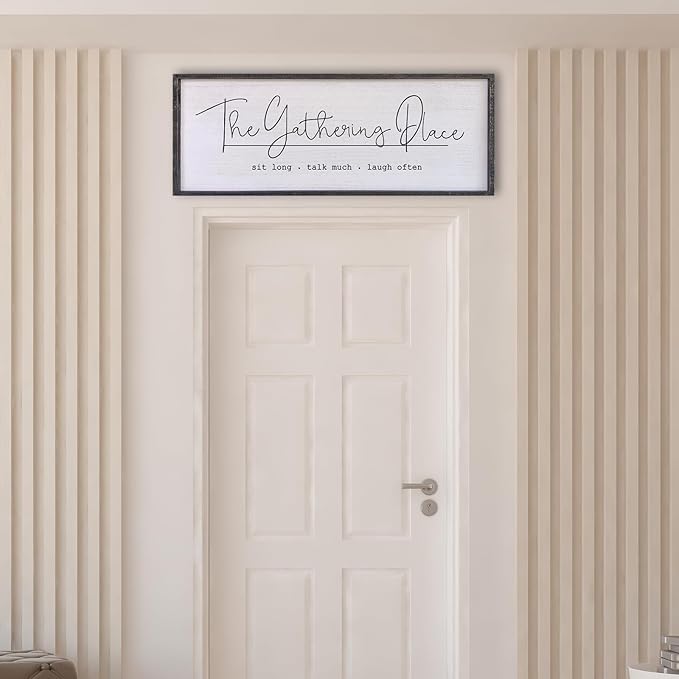 The Gathering Place Wall Decor Sign 32"x12" Large Family Dining Room Vintage Wooden Framed Country Farmhouse Simple And Rustic Hanging For Kitchen Home Wall Art Decoration (Black)