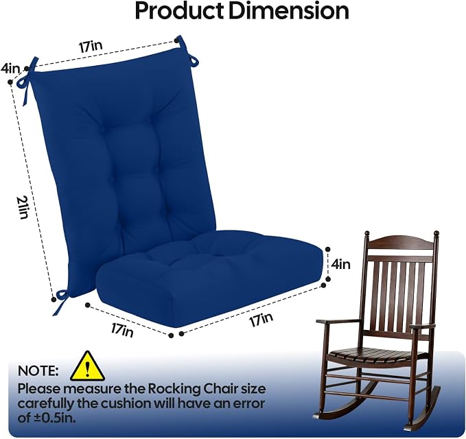idee-home Rocking Chair Cushion, Glider Rocker Replacement Cushions | Waterproof Wicker Chair Cushions Indoor/Outdoor, Tufted Patio Seat Pads for Rocker Furniture, 21x17 Inch