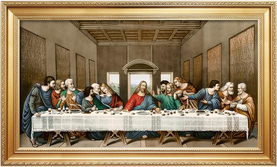 DECORARTS - The Last Supper by Leonardo Da Vinci Giclee Reproducation, Giclee Prints Acid Free Cotton Canvas with Matching Gold Solid Wooden Frame. Total Framed Size: 34.5" W x 20.5" H