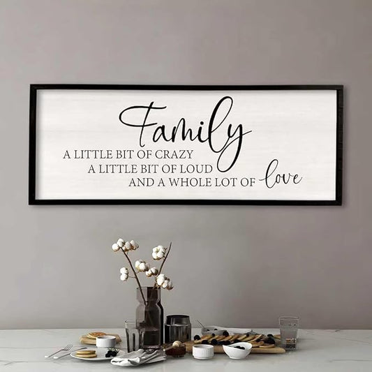 Family A Little Bit Of Crazy Sign Wall Decor 40"×15" Rustic Farmhouse Living Room Large Soild Wood Framed Hallway Hanging Sign Aesthetic Inspirational Quotes Entryway Home Wall Art (Black)