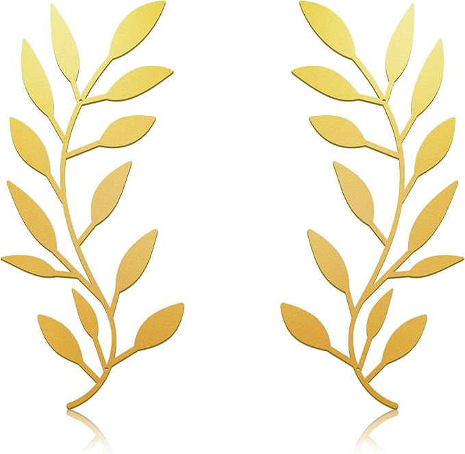 Zhengmy 2 Pieces Metal Tree Leaf Wall Decor Vine Olive Branch Leaf Wall Art Living Room, Hallway Wall Decor Outdoor Decoration(Gold)