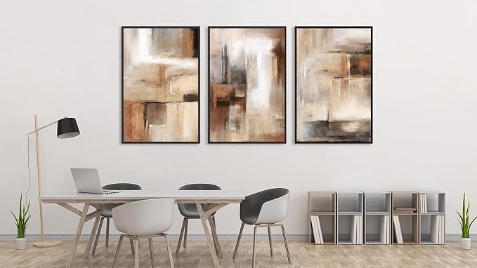 ASDCEUTICALS Large Canvas Wall Art - Brown and Beige Abstract Pictures for Living Room Vintage Wall Decor Retro Rustic Paintings Black Float Framed for Bedroom Dinning Room 24" X 36" X 3 pcs