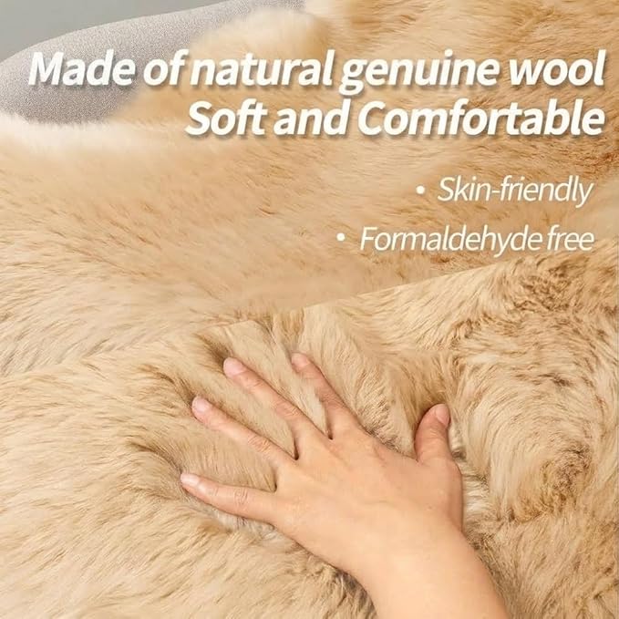 IRIWOOL Premium Genuine Fur Sheepskin Rug Real Australia Sheepskin Natural Luxury Fluffy Lambskin Fur Area Rug Seat Covers for Kids Bedroom Sofa Chair Cover (Light Brown, Single Pelt/2ft x 3ft)