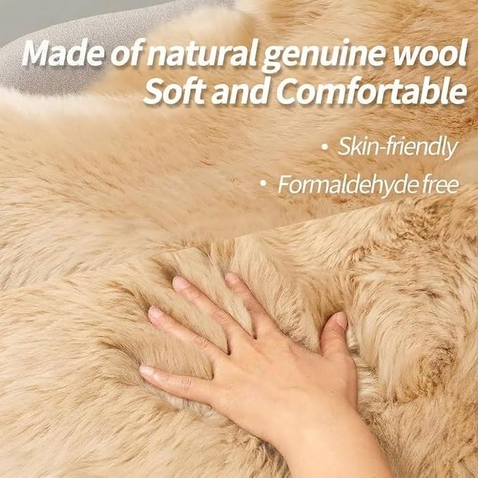 IRIWOOL Premium Genuine Fur Sheepskin Rug Real Australia Sheepskin Natural Luxury Fluffy Lambskin Fur Area Rug Seat Covers for Kids Bedroom Sofa Chair Cover (Light Brown, Double Pelt/2ft x 6ft)