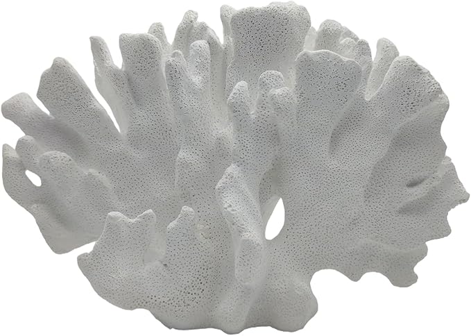 Etlemonde White Beach Coastal Fan Coral Decor Resin Statue - Faux Sea Coral Reef for Bathroom Shelf, Coffee Table, Nautical Minimalist Beach House Home Decor Accent