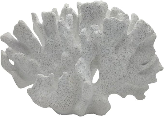 Etlemonde White Beach Coastal Fan Coral Decor Resin Statue - Faux Sea Coral Reef for Bathroom Shelf, Coffee Table, Nautical Minimalist Beach House Home Decor Accent
