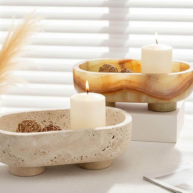 Radicaln Marble Oval Bowl With Stand 10" Inches Green Handmade Fruit Bowl and Candy Dish, Ideal Candle Holder, Decorative and Key Bowl For Dining Table