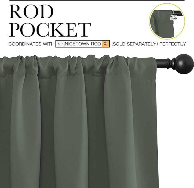 NICETOWN Living Room Curtains, Blackout Draperies, Dark Mallard, 1 Pair, 70 x 84-inch, Home Decorations Thermal Insulated Solid Rod Pocket Blackout Drapes for Cafe